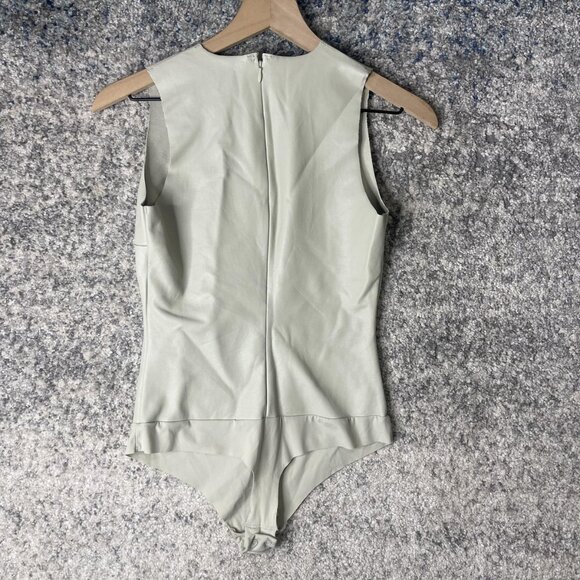 Wilfred Free Bodysuit Womens Medium Light Gray Faux Leather Sleeveless Stretch - Picture 5 of 9